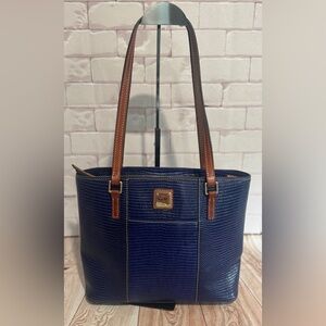 Dooney Bourke Navy Lizard Embossed Leather Tote Bag Shoulder Bag
